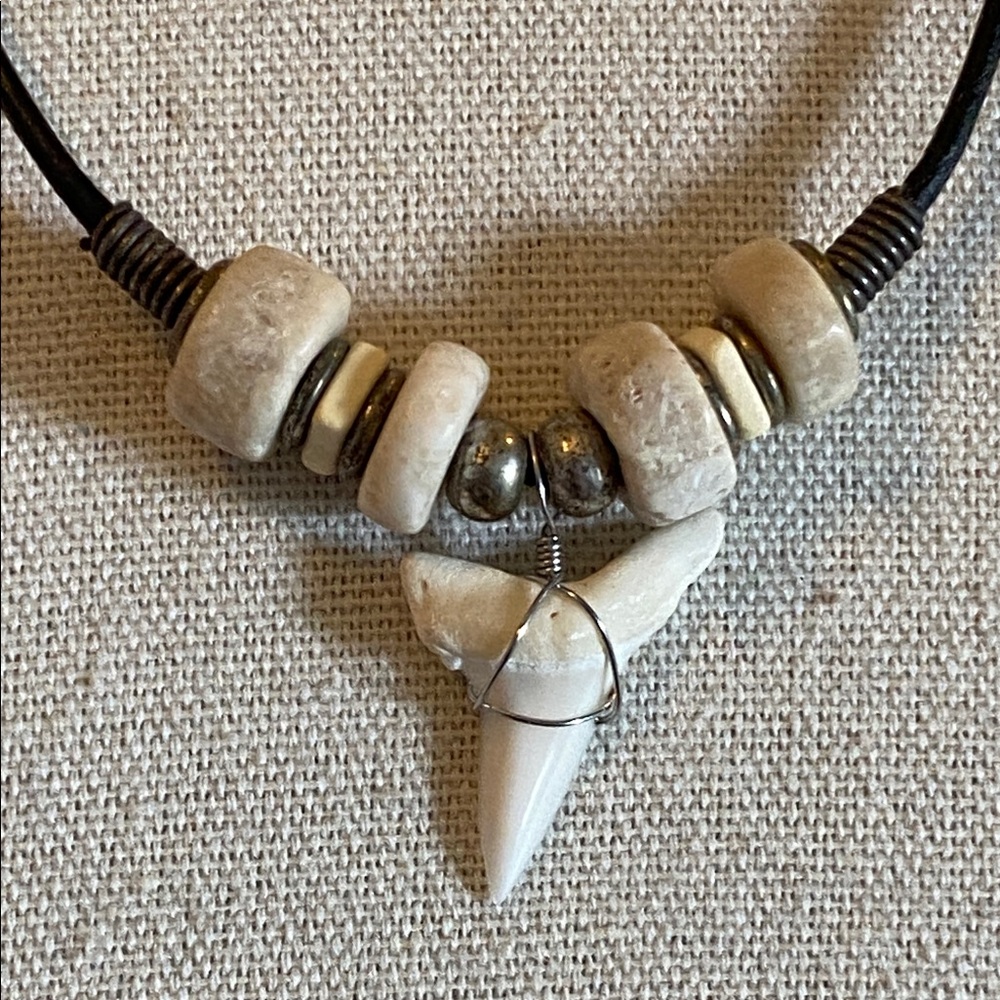 Natural Shark Tooth and Stone Necklace